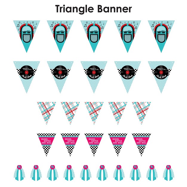 Big Dot Of Happiness 50 x27 s Sock Hop Diy 1950s Rock N Roll Party Pennant Garland Decoration Triangle Banner 30 Pieces