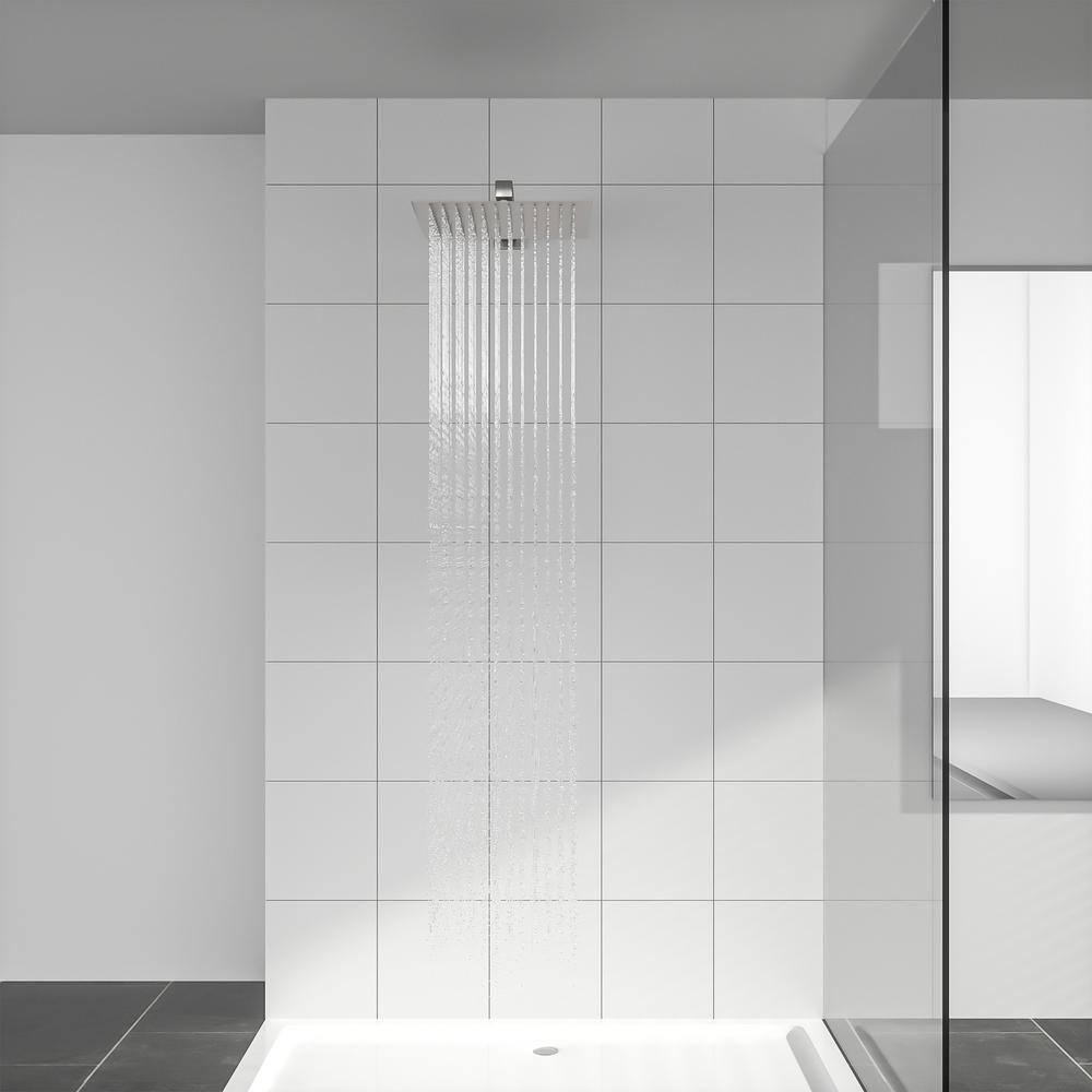 LORDEAR 1-Spray Patterns 12 in. Square Wall Mount Full and Standard Rainfall Fixed Shower Head in Brushed Nickel F001082SS