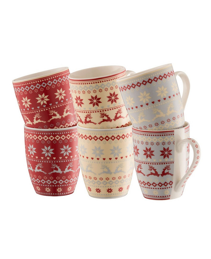 Belleek Pottery Fairisle Mugs Set of 6