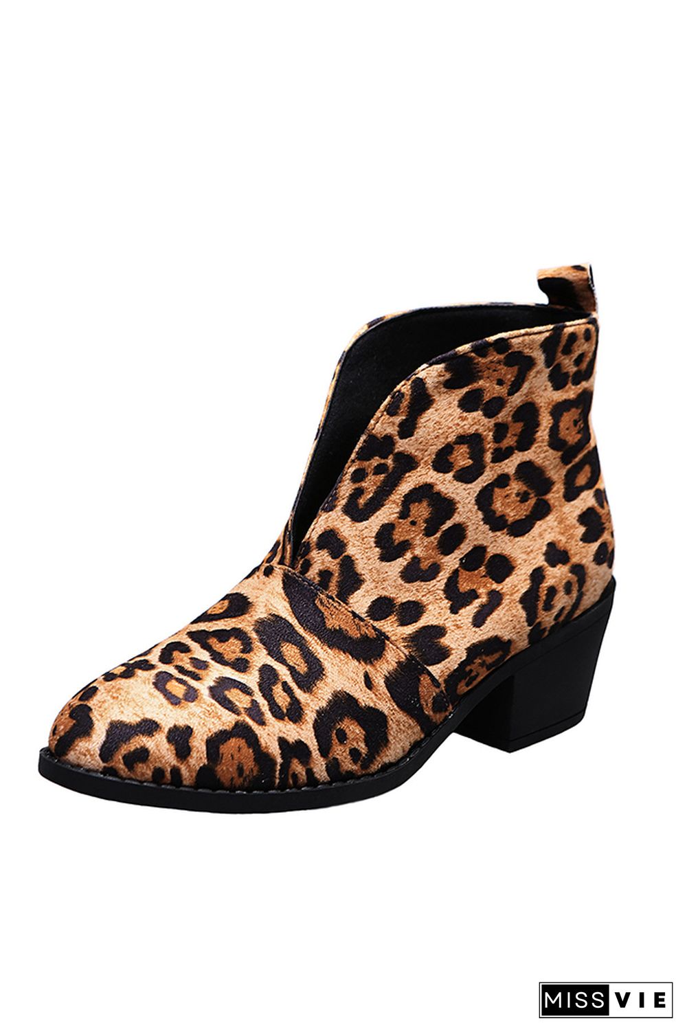 Leopard and Plain Front Cut Short Boots