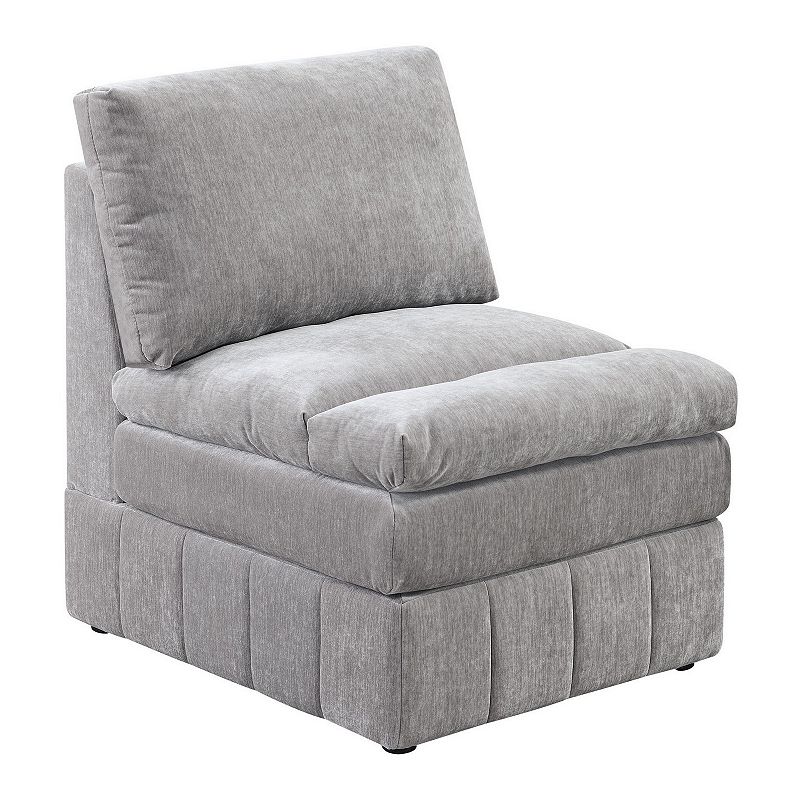 Luna 35 Inch Modular Armless Chair， Three Layer Plush Cushioned Seat， Gray