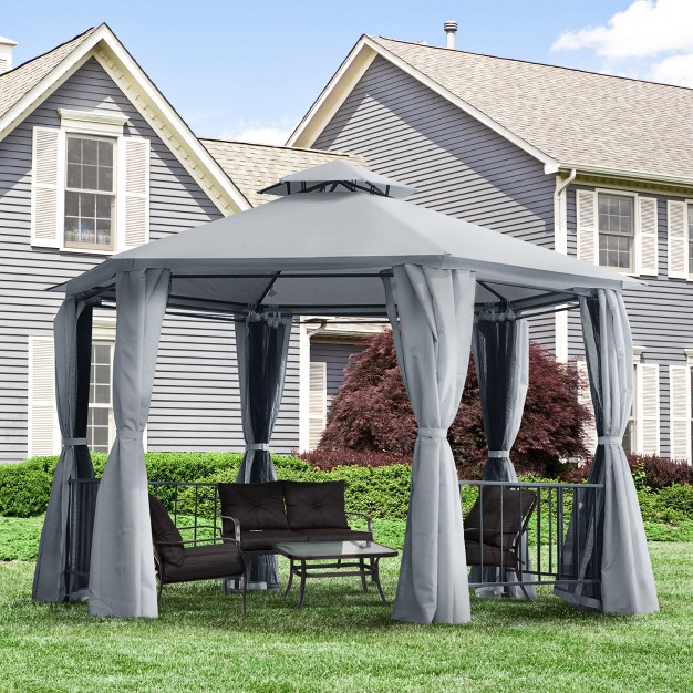 Outsunny 13 x27 X 13 x27 Outdoor Patio Gazebo Canopy Pavilion With Removable Mesh Netting Curtains Double Tiered Roof Uv Protection amp Large Floor Space