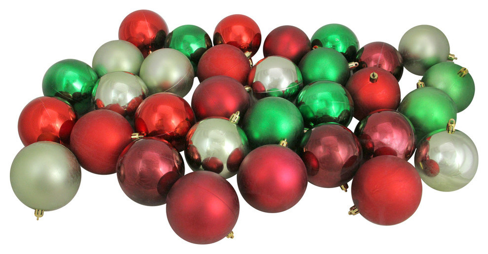 32ct Red/Xmas Green/Celadon/Burgundy Shatterproof Christmas Ball Ornaments 3.25 quot  Christmas Ornaments   by Northlight Seasonal  Houzz