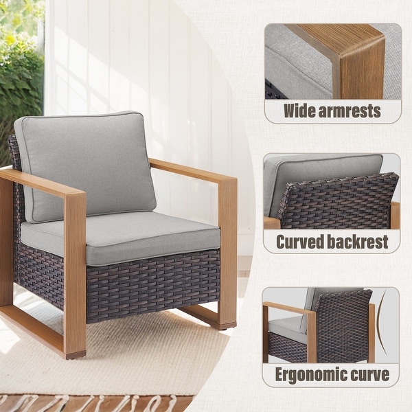 All Weather Wicker Chair with 3Seat Sofa Ottoman