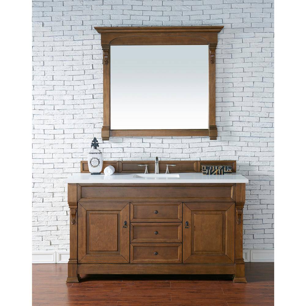 James Martin Vanities Brookfield 60.0 in. W x 23.5 in. D x 34.3 in. H Bathroom Vanity in Country Oak with White Zeus Quartz Top 147-114-5371-3WZ