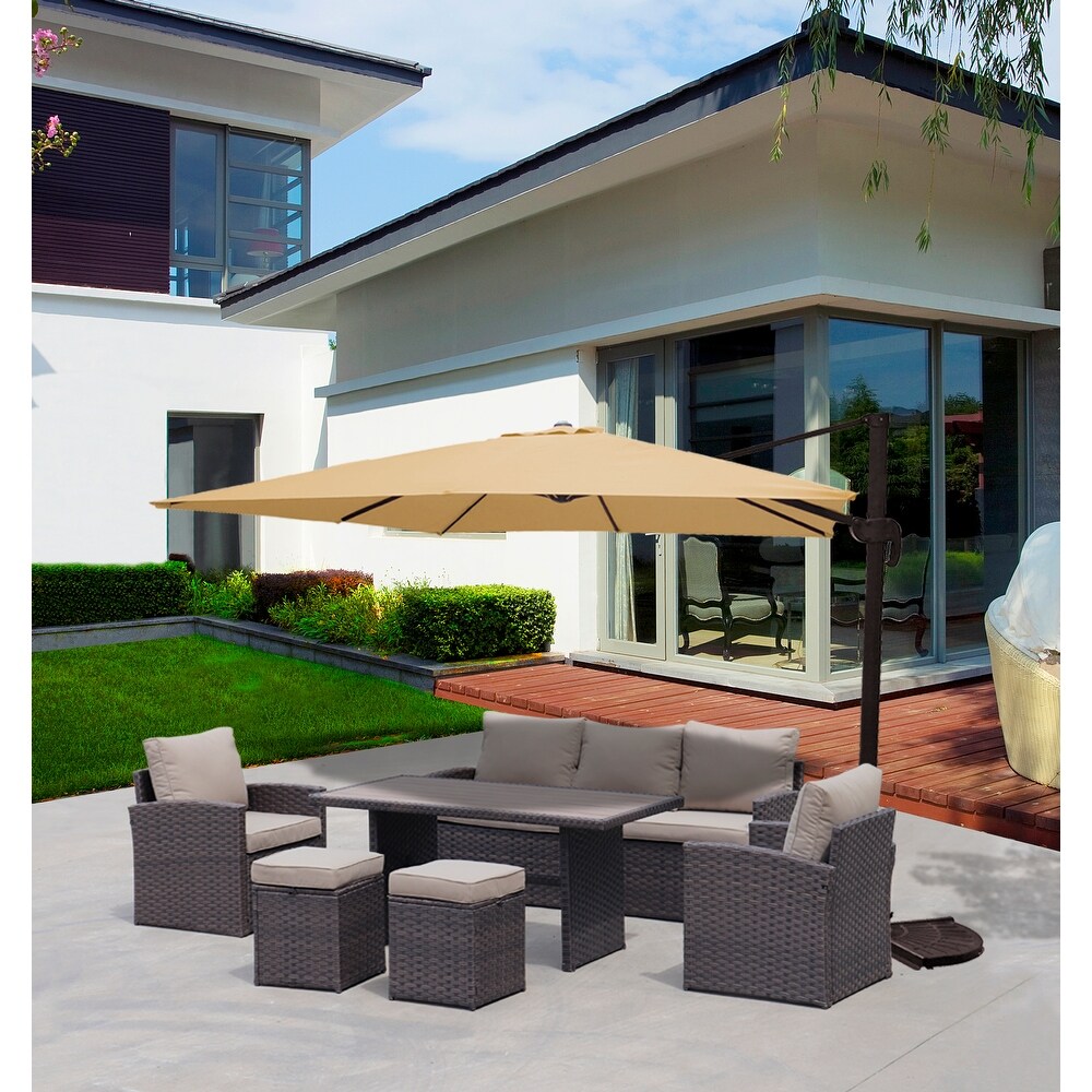 6 Piece Outdoor PE Rattan Sofa Set Patio Garden Wicker Dining and Coffee Sofa Dark Brown