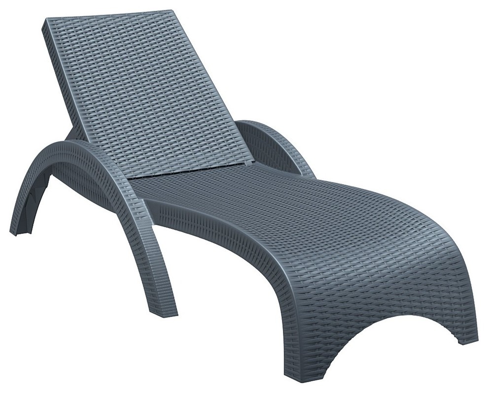 Miami Resin Wickerlook Chaise Lounge  Dark Gray  Set of 2   Tropical   Outdoor Chaise Lounges   by Compamia  Houzz