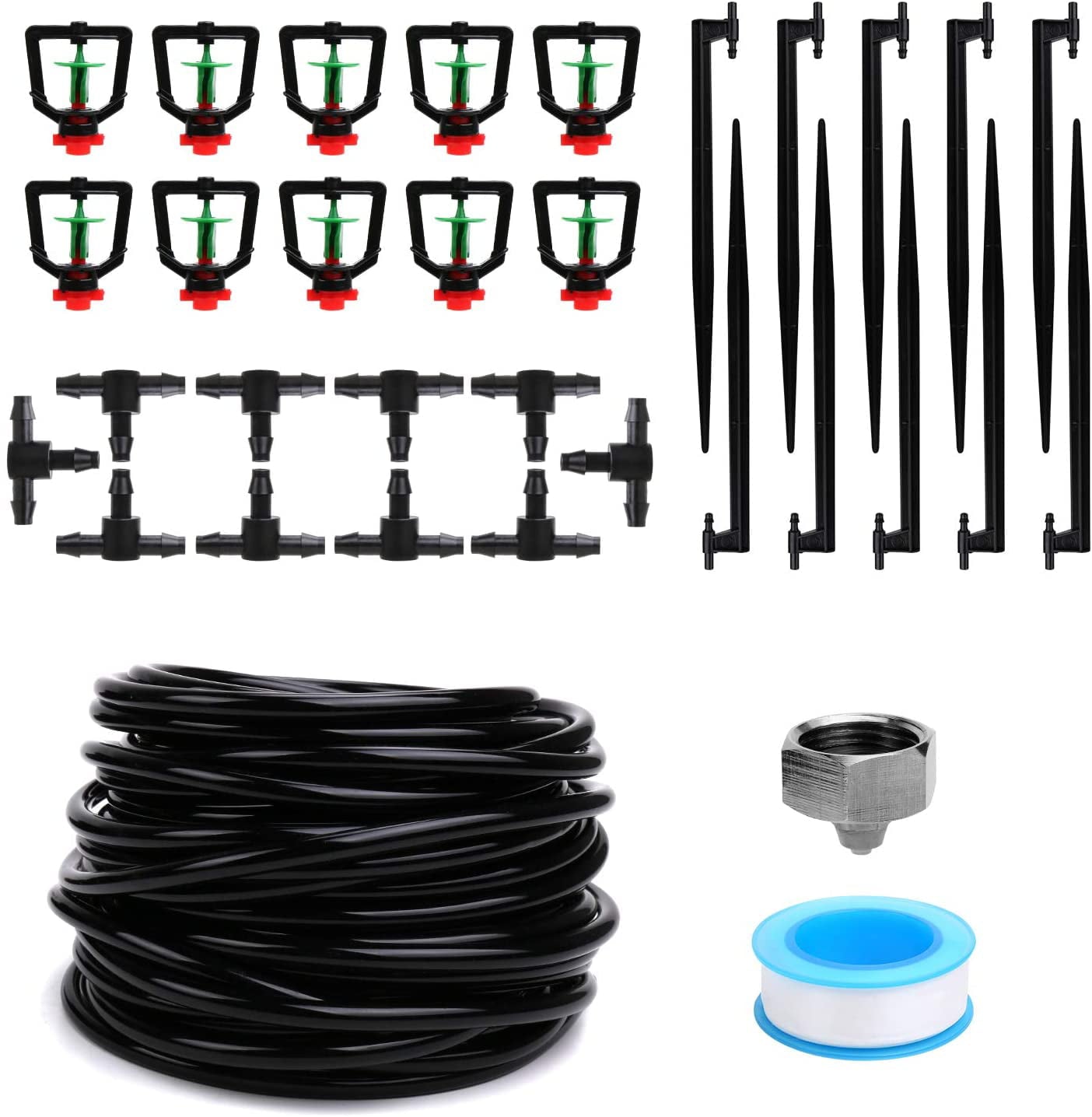 Flantor 50FT Garden Irrigation System - Drip Irrigation Kits with 1/4 '' Blank Distribution Tubing Watering Drip Kit，DIY Saving Water Automatic Irrigation Equipment Set