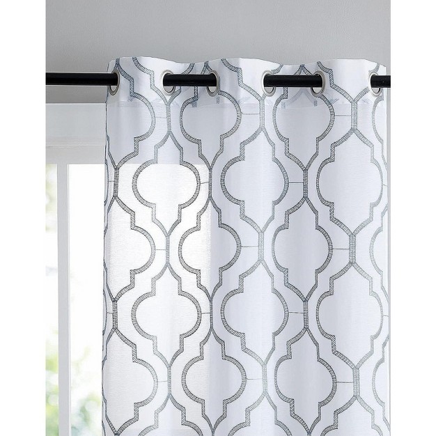 Kate Aurora 2 Piece Charlotte Clover Trellis Grommet Top Sheer Voile Window Curtain Panels