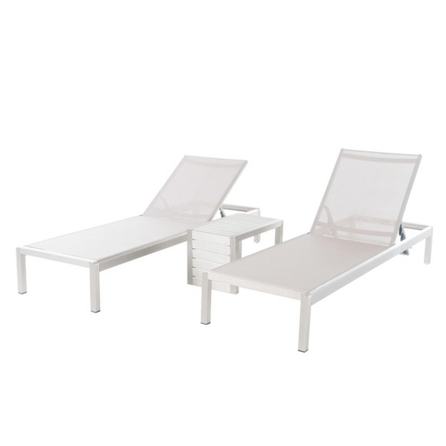 Cape Coral 3pc Mesh Patio Chaise Lounge Set With Aluminum Side Table Gray Christopher Knight Home