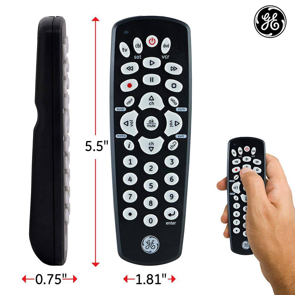 GE 3-Device Universal TV Remote Control in Black 34456