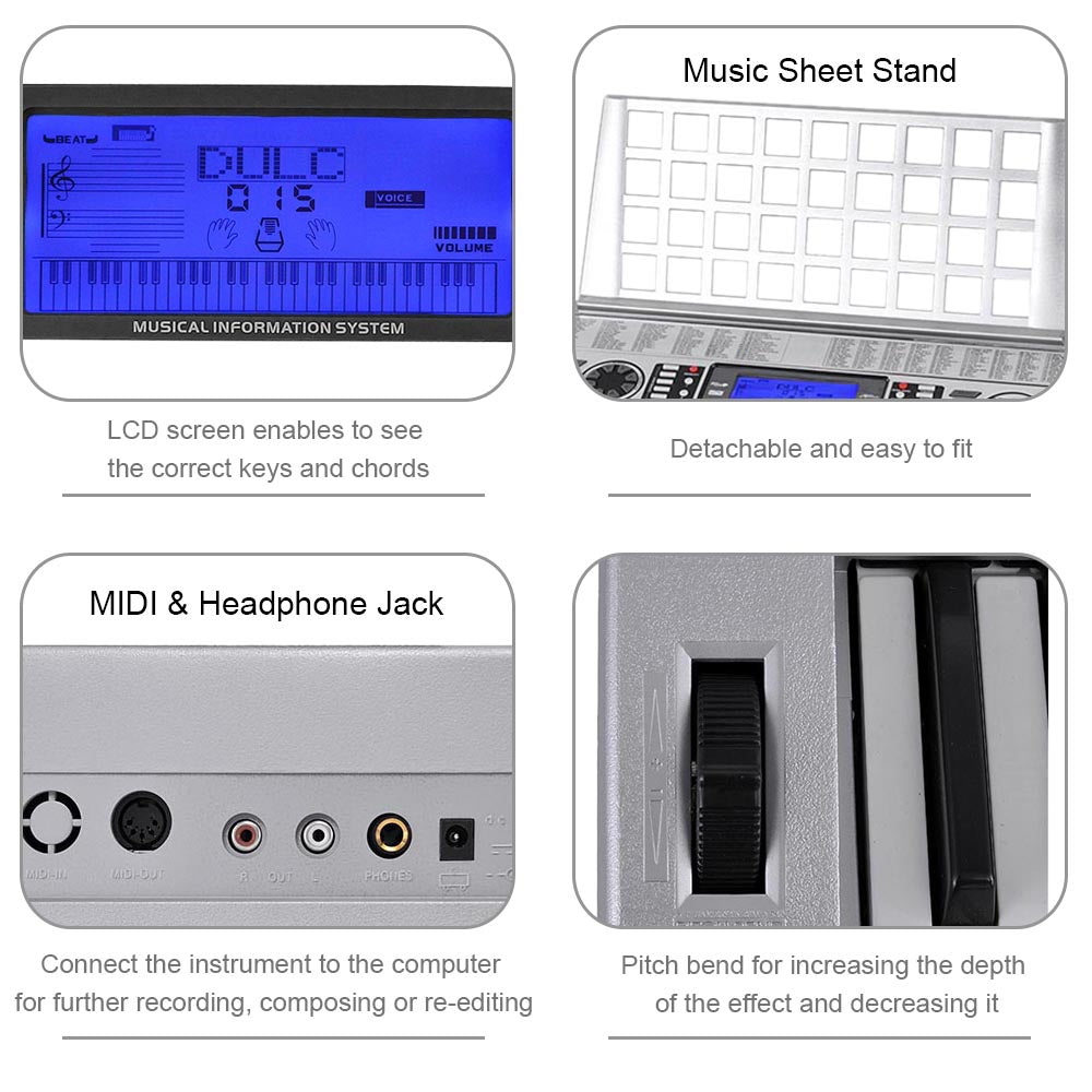 Yescom Music Electronic Keyboard 61 Keys Instrument Silver