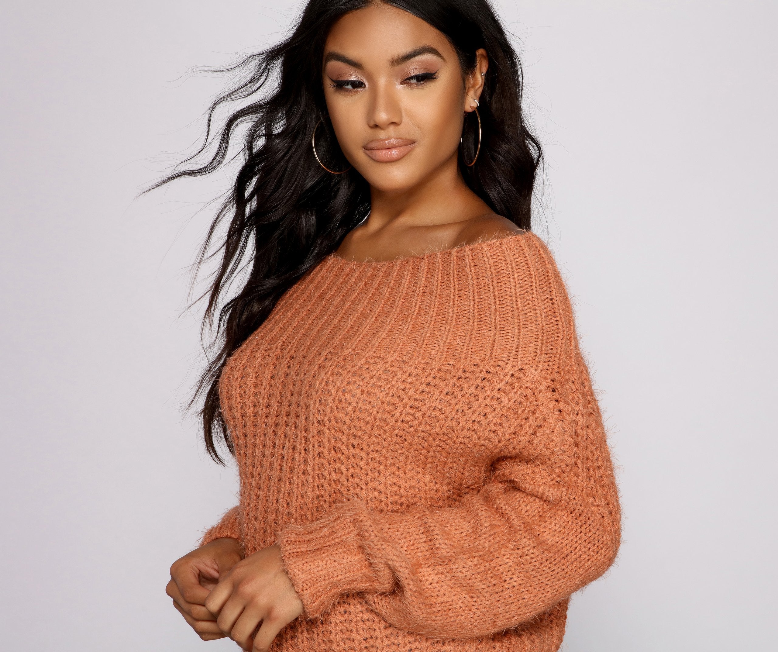 Cozy Eyelash Knit Off The Shoulder Sweater