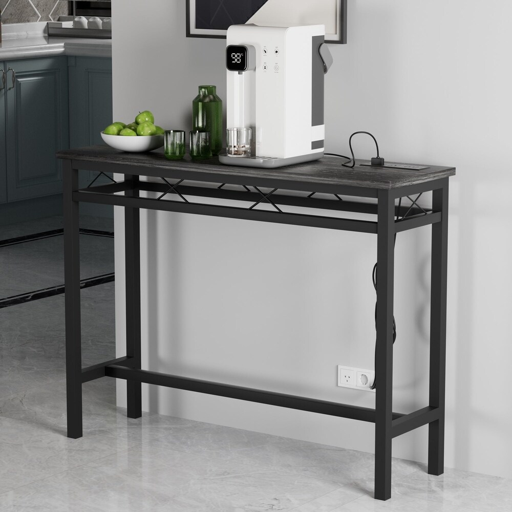 Javlergo Console Table with with Charging Station   USB Ports  Charcoal Gray