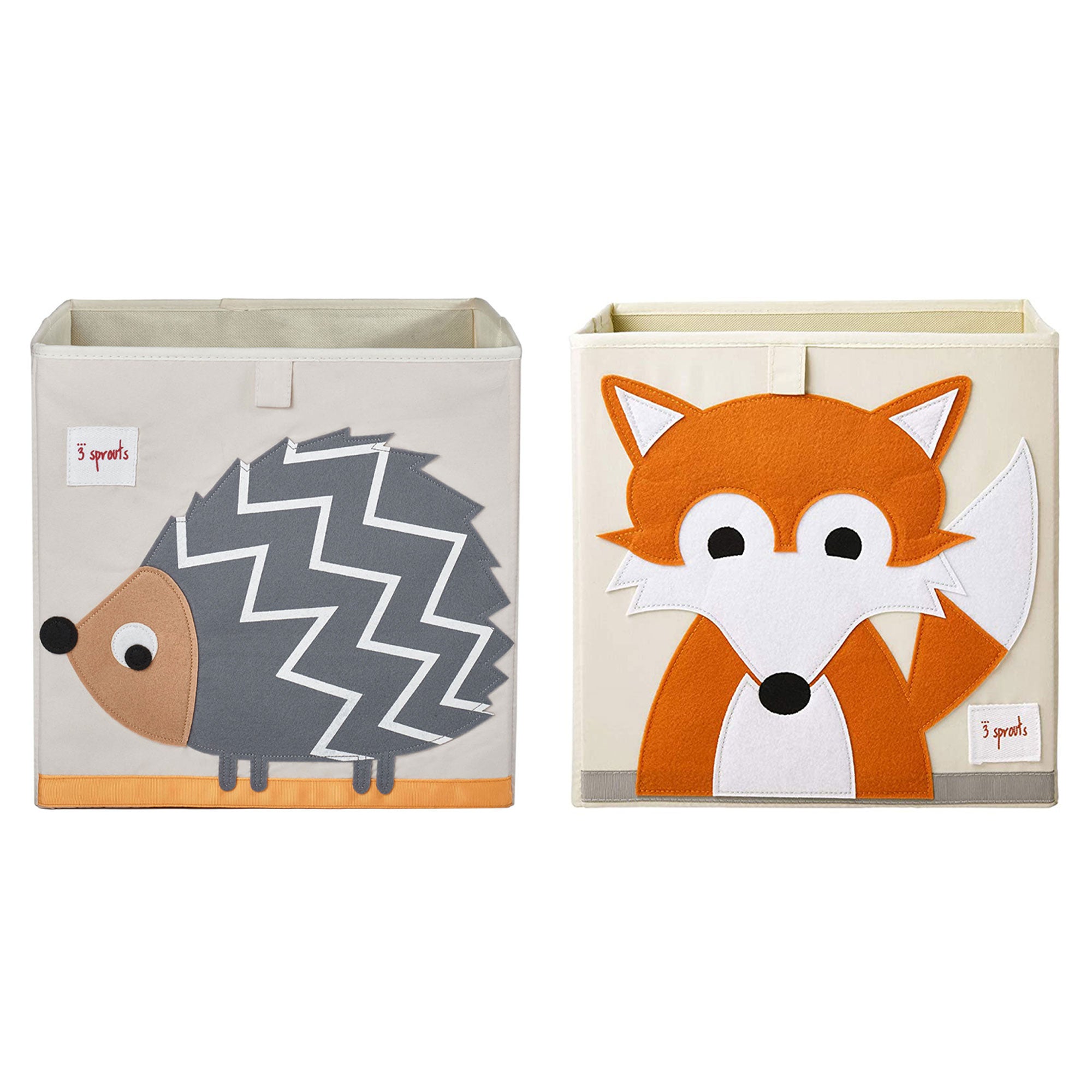 3 Sprouts Kids Foldable Fabric Storage Cube Bin Box, Fox & Hedgehog (2 Pack)