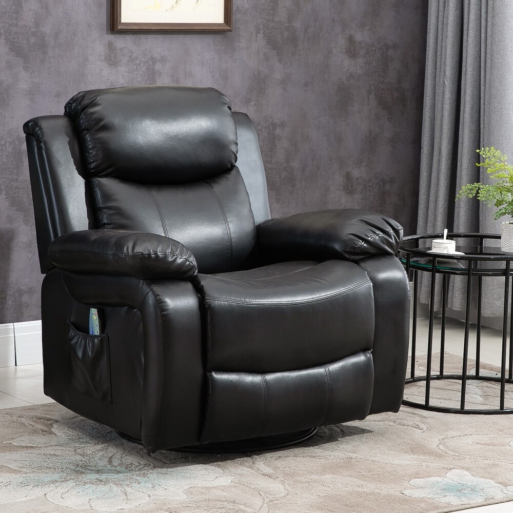 HOMCOM PU Leather Massage Recliner Chair  Swivel Rocker Sofa with Remote Control  Footrest  Padded Seat for Living Room