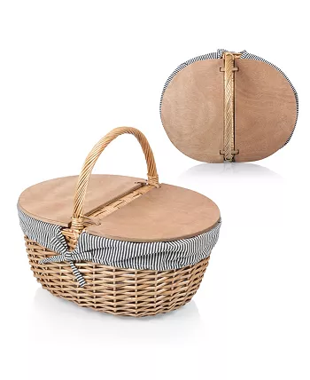 Picnic Time Country Navy and White Striped Picnic Basket