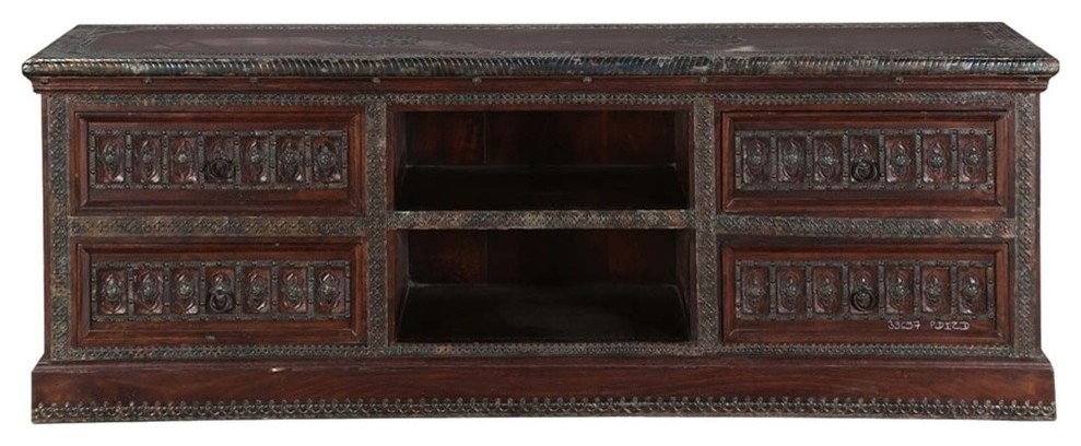 Traditional Tudor Mango Wood 67 quotTV Console Media Island   Traditional   Entertainment Centers And Tv Stands   by Sierra Living Concepts Inc  Houzz