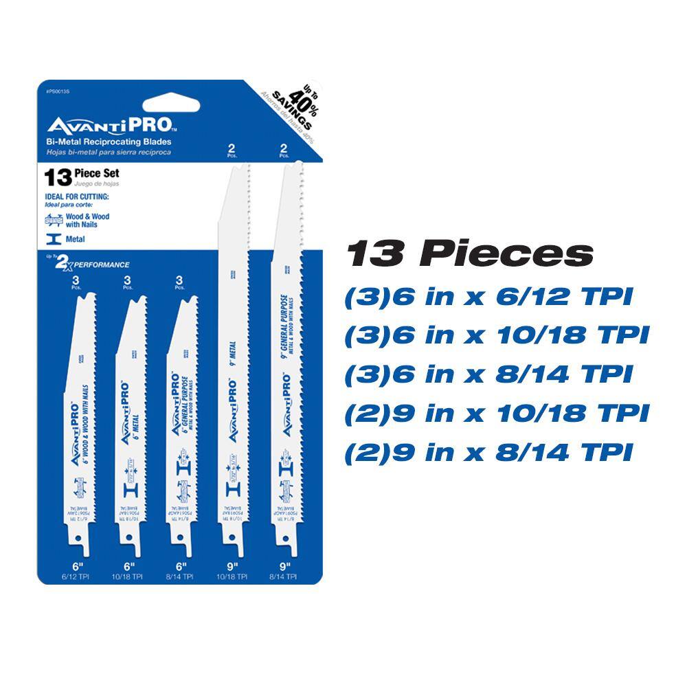 Avanti Pro 7-14 in. x 24 Tooth Saw Blade (4-Pack) 13-Pc Wood and Metal Recip Saw Blades and 10-Pc Spade Bit Set (27-Pc) P724R4PS13S-S10