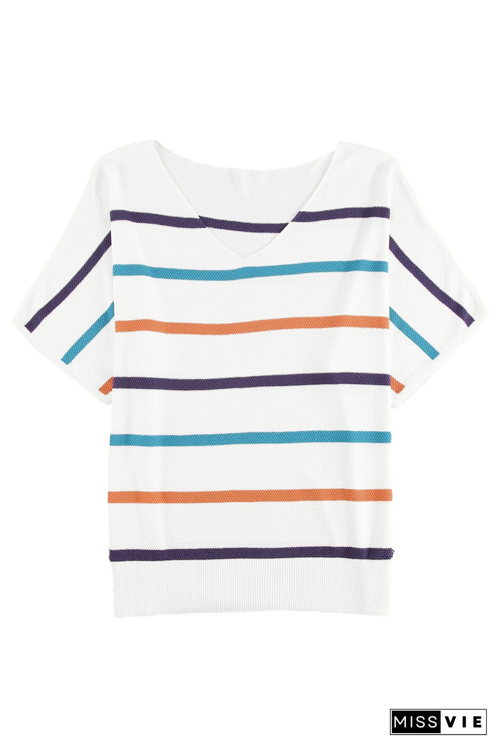 Plus Size Multicolor Striped Knit Short Sleeve Top