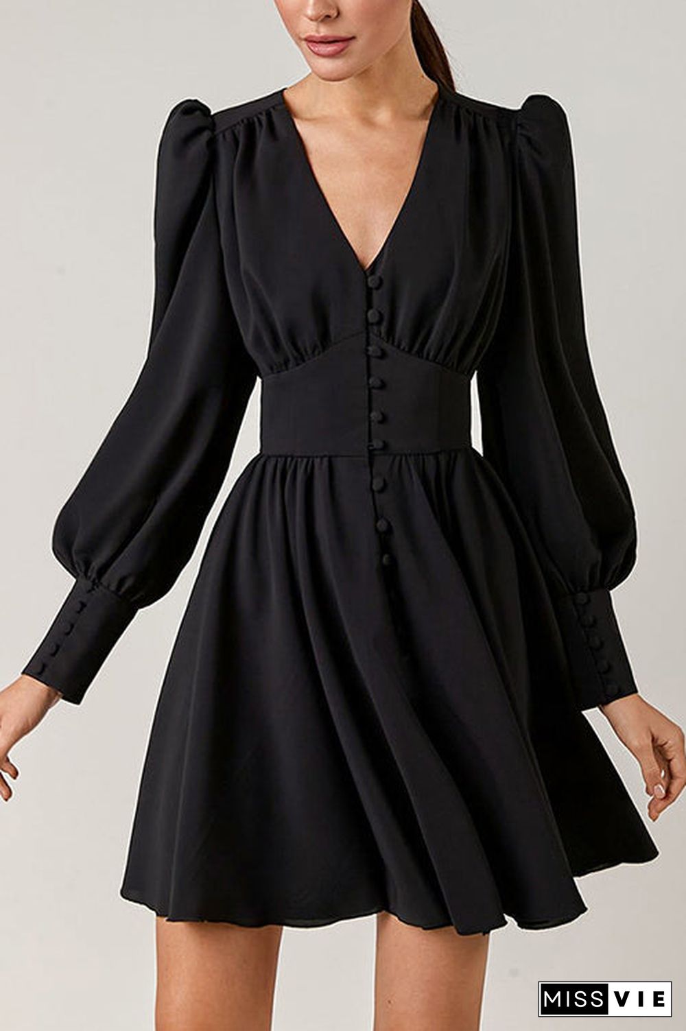 Cuff Buff Long Sleeve Button Dress