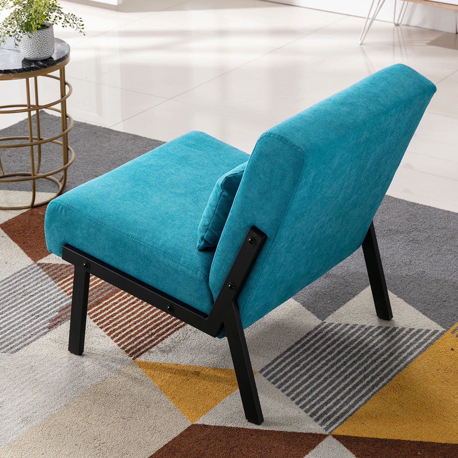 Fabric Accent Chair Fabric Sofa Chair Metal Tapered Leg Modern Comfy Decorative Livingroom Single Sofa Club Leisure Sofa Upholstered Sofa Chairs with Pillow & Metal Feet, Peacock Blue