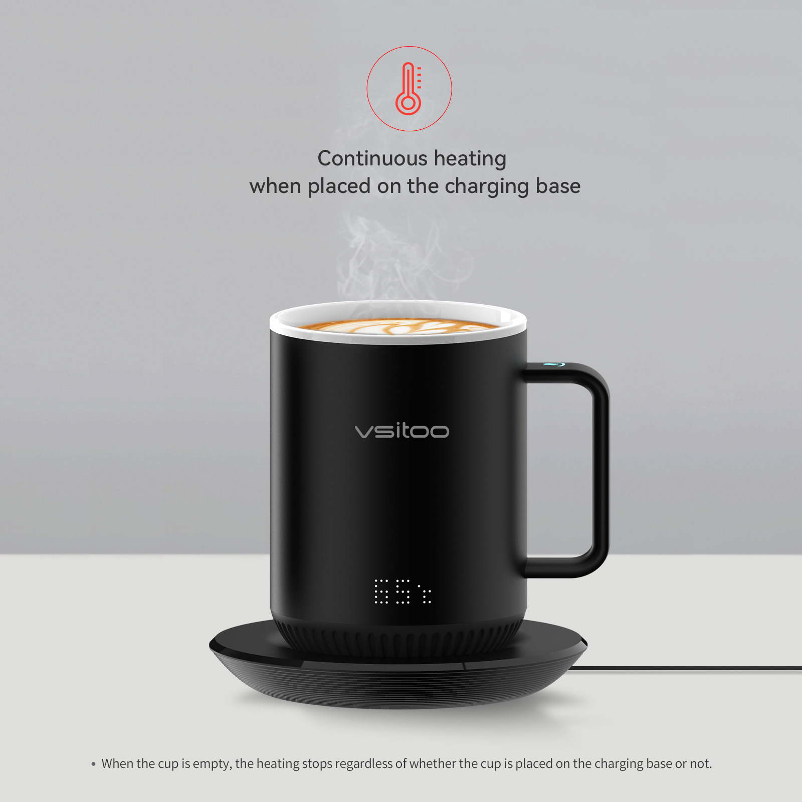 vsitoo S3 Temperature Control Smart Mug 2 with Lid， Self Heating Coffee Mug 10 oz， LED Display， 90 Min Battery Life - AppandManual Controlled Heated Coffee Mug - Improved Design - Perfect Coffee Gifts