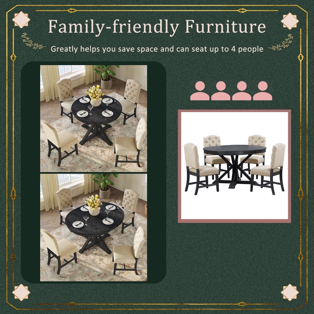 Round Dining Table Set Extendable End Table with 4 Chairs