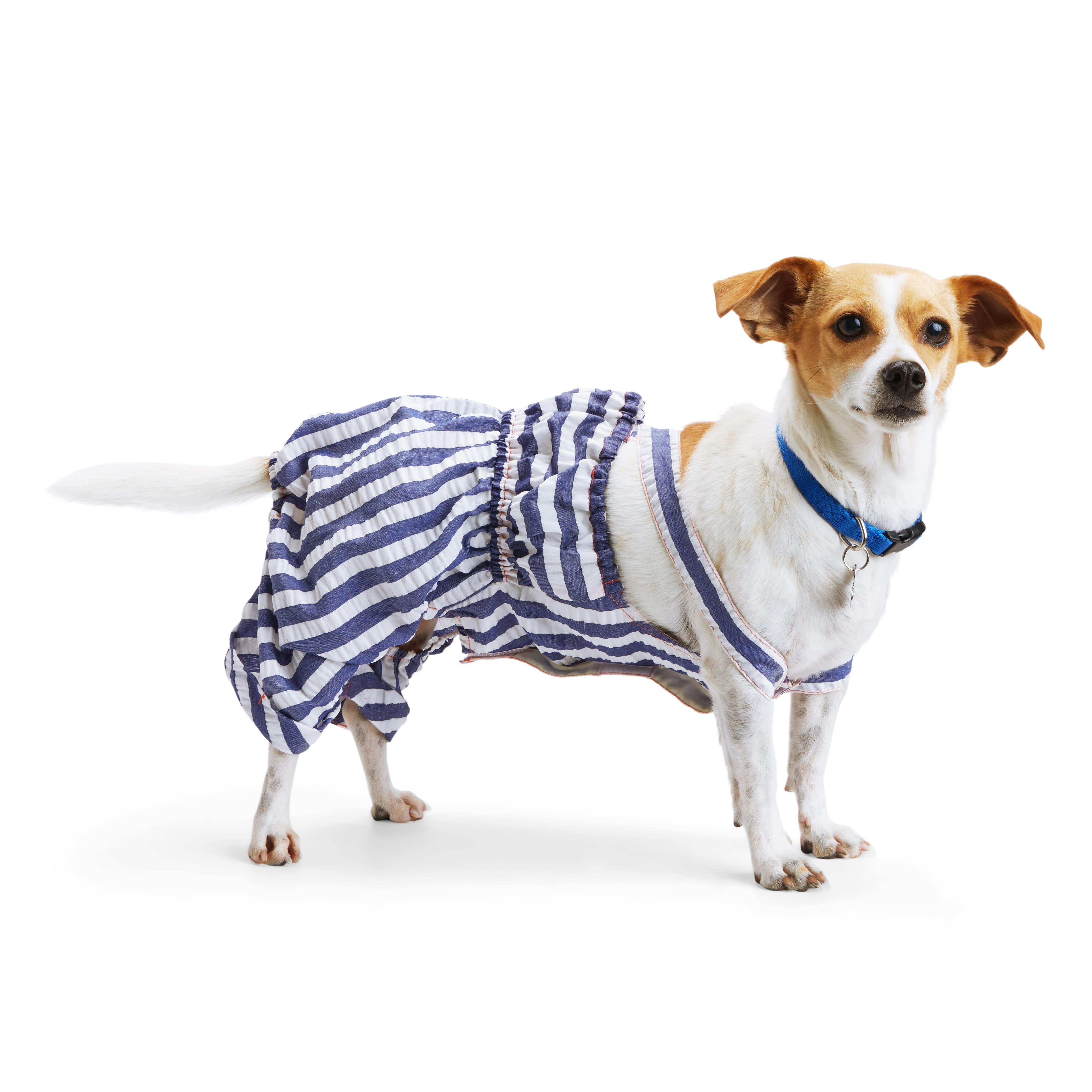 YOULY Navy/White Stripe Dog Romper， XX-Small