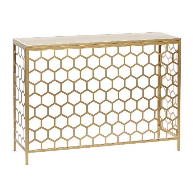 Contemporary Iron Beehive Pattern Console Table Gold Olivia amp May