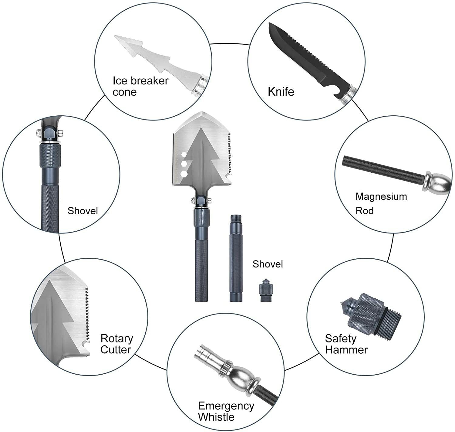 Camping Folding Shovel Hunting Tactical Survival Multitools Garden Spade Kit