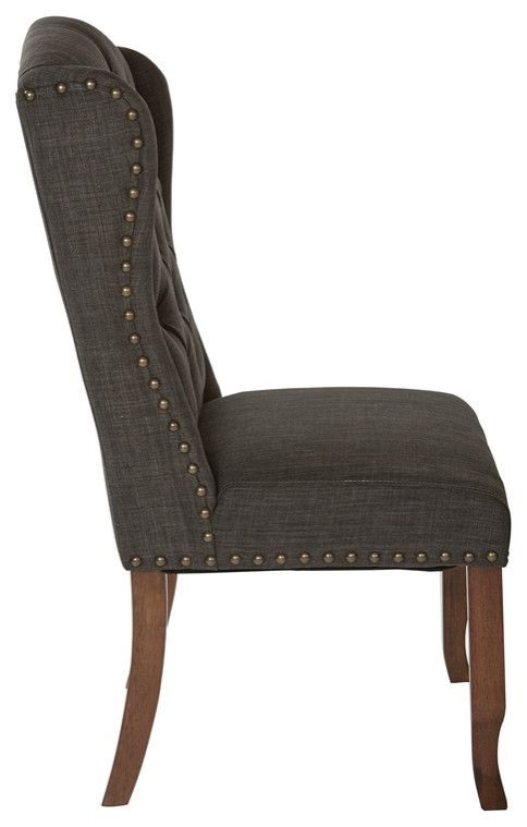 Jessica Tufted Wing Chair in Charcoal Gray Fabric with Bronze Nailheads   Traditional   Dining Chairs   by Homesquare  Houzz