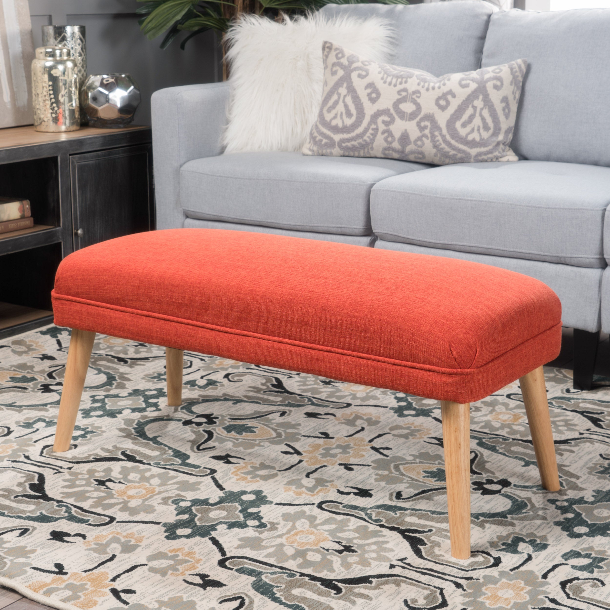 Dumont Mid Century Modern Fabric Ottoman Bench