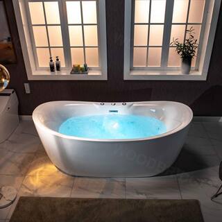 WOODBRIDGE Padova 71 in. Acrylic Freestanding Double Slipper Whirlpool and Air Bathtub with Drain and Overflow Included in White HBT5760