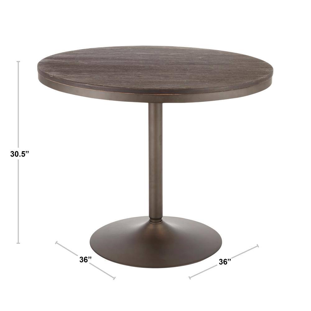 Lumisource Dakota Round Industrial Dining Table in Antique Metal and Espresso Wood DT-DKTA ANE