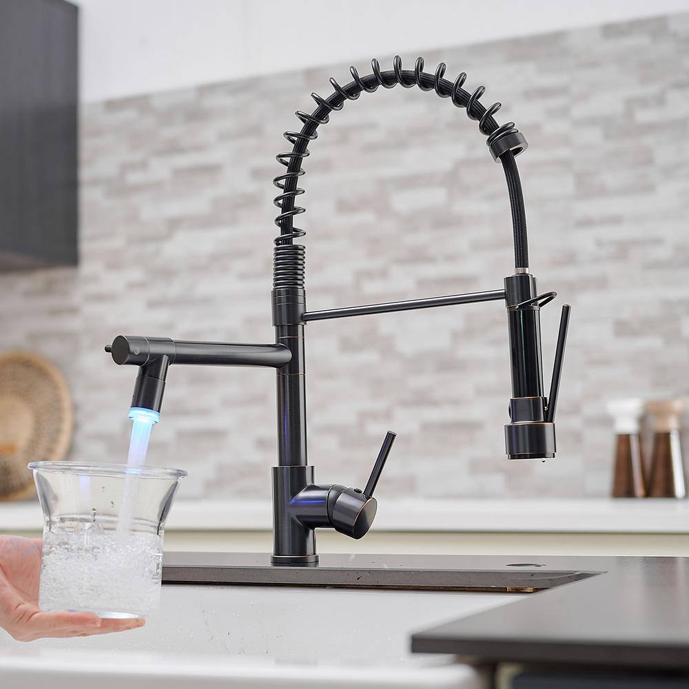 matrix decor Single Handle Standard Kitchen Faucet with LED in Matte Black MD-AL191ORBED