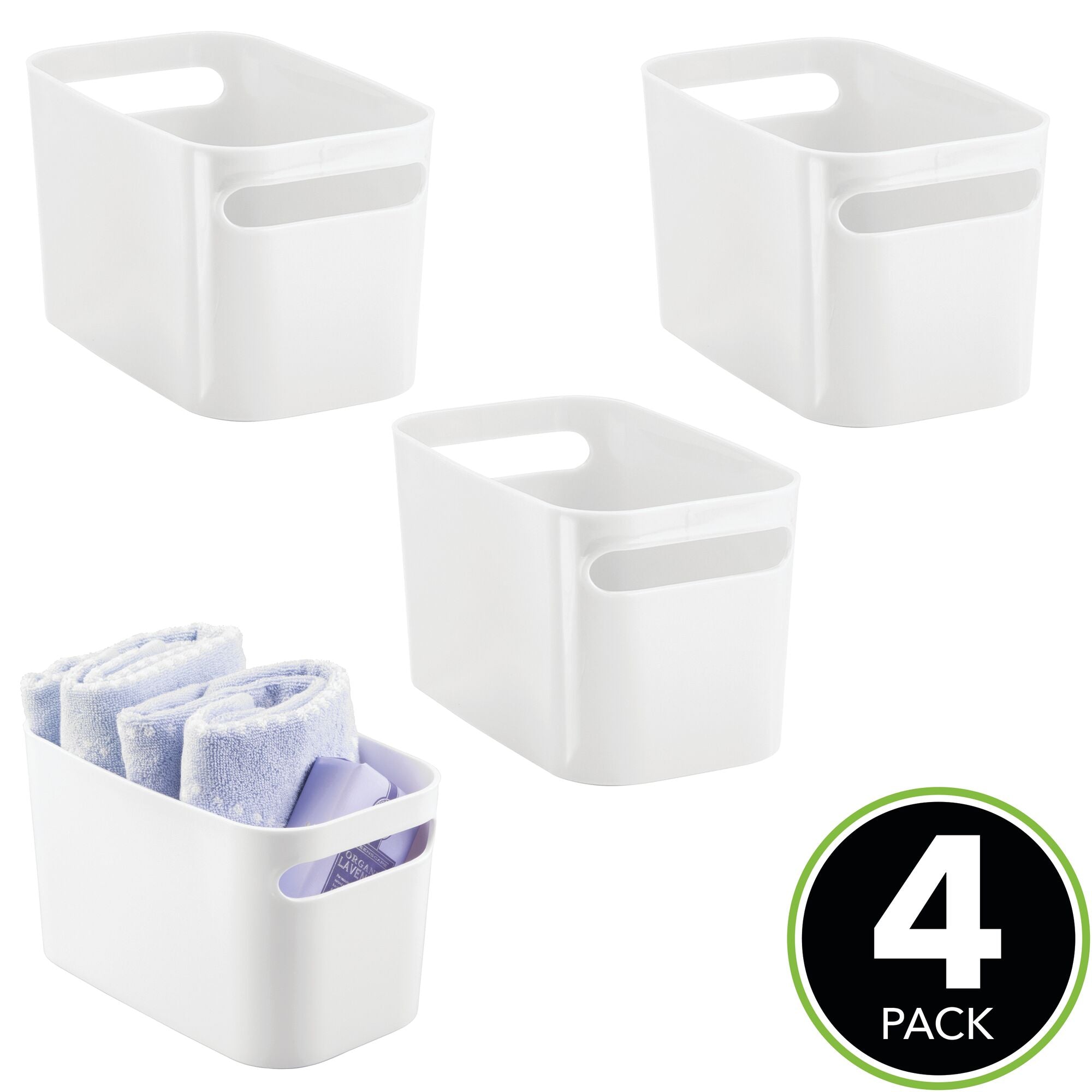 mDesign Deep Plastic Bathroom Vanity Storage Bin with Handles - Organizer for Hand Soap， Body Wash， Shampoo， Lotion， Conditioner， Hand Towel， Hair Brush， Mouthwash - 10