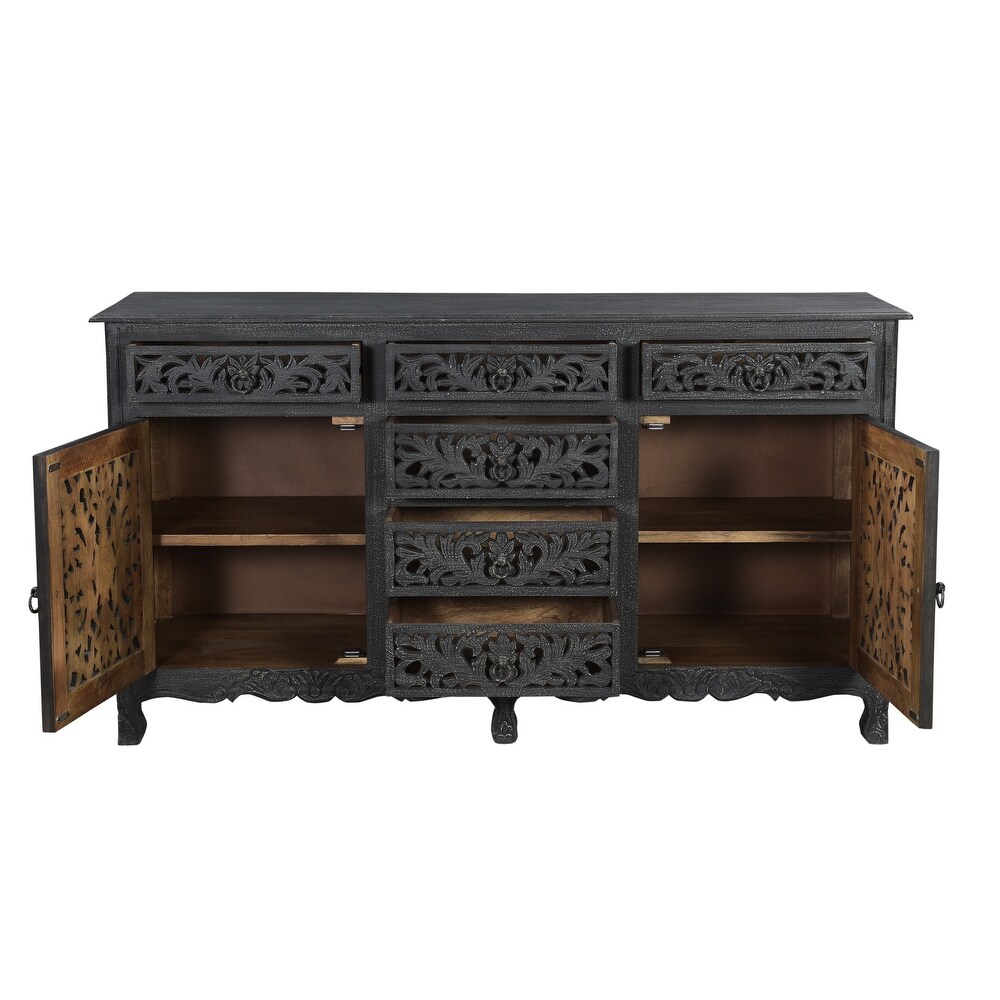 Florence Floral Carved Wood 6 Drawer 2 Door Sideboard