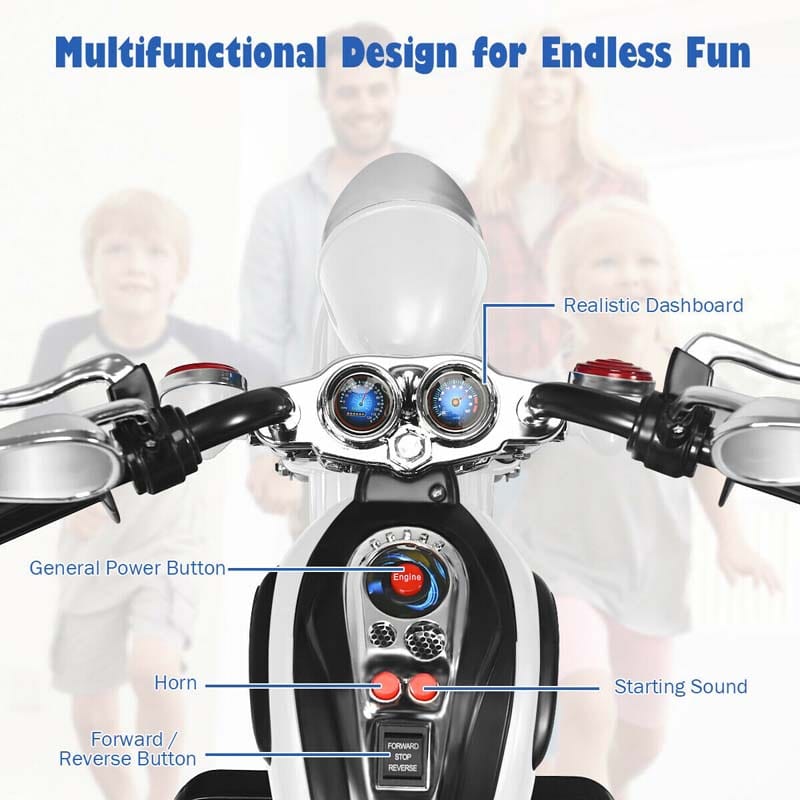 3 Wheel Kids Ride on Chopper-Style Motorcycle, 6V Battery Powered Kids Motorbike Trike Toy with Horn & Headlight