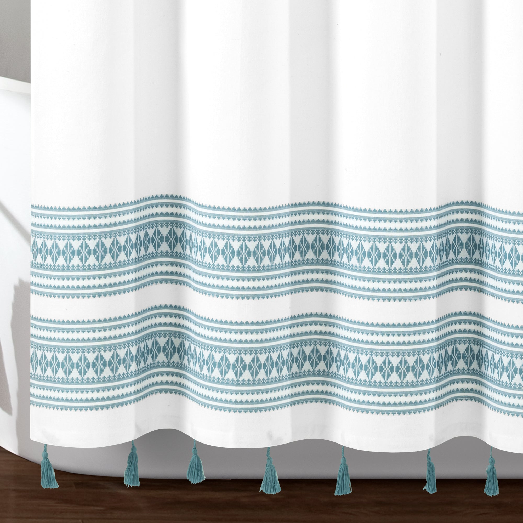 Breezy Chic Tassel Jacquard Recycled Cotton Shower Curtain