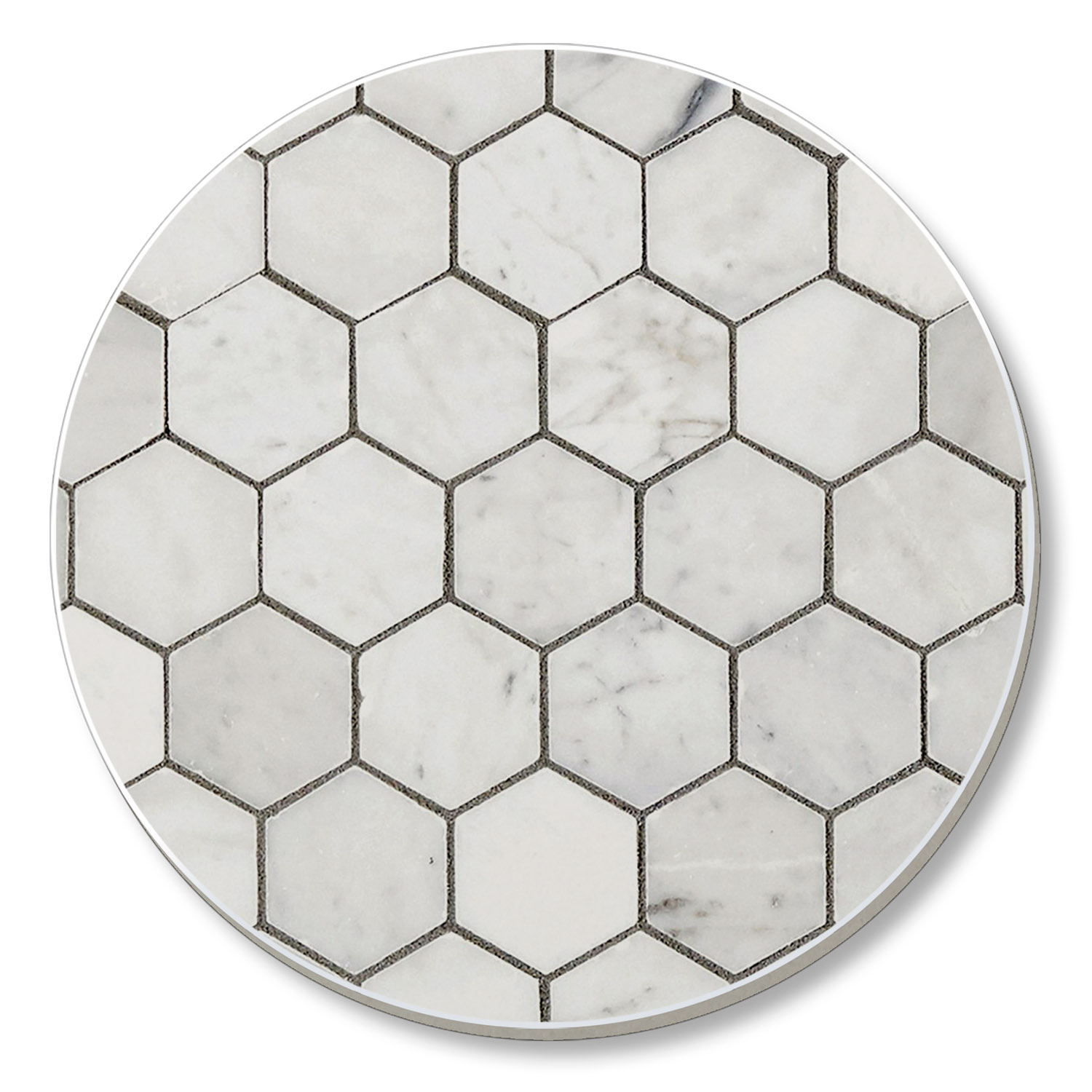 CounterArt Carrara Hexagon Round Single Absorbent Stone Tumbled Tile Coaster Made in the USA