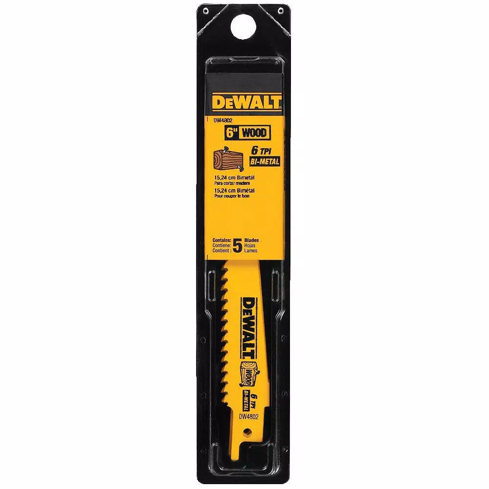 DEWALT 6 in. 6 Teeth per in. Taper Back Bi-Metal Reciprocating Saw Blade (5-Pack) and#8211; XDC Depot