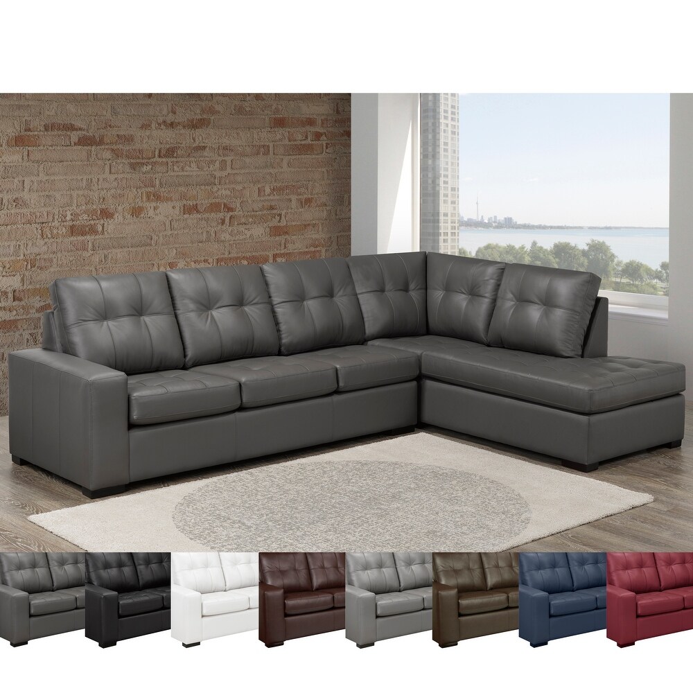 Liam Top Grain Leather Tufted Sectional Chaise Sofa