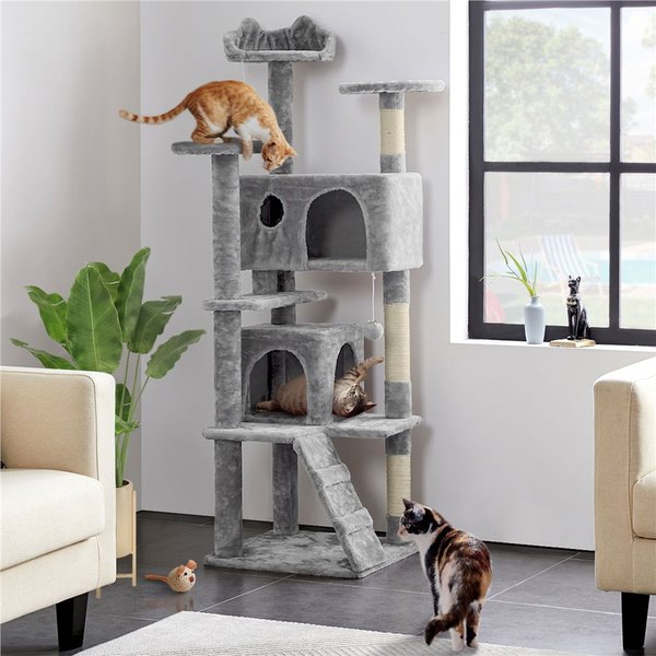 Yaheetech 61.5-in Plush Scratching Tree w/2 Condos Cat Tree