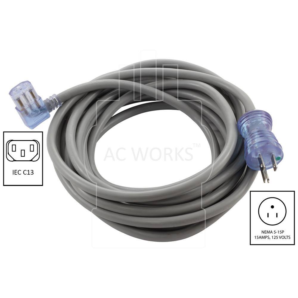 AC WORKS 20 ft. 143 15 Amp HospitalMedical Grade Green Dot Power Cord NEMA 5-15P to Left Angle IEC C13 (ITCPUServer End) MD903