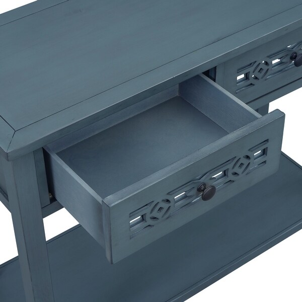 Classic Console Table with Hollow-out Decoration Two Top Drawers