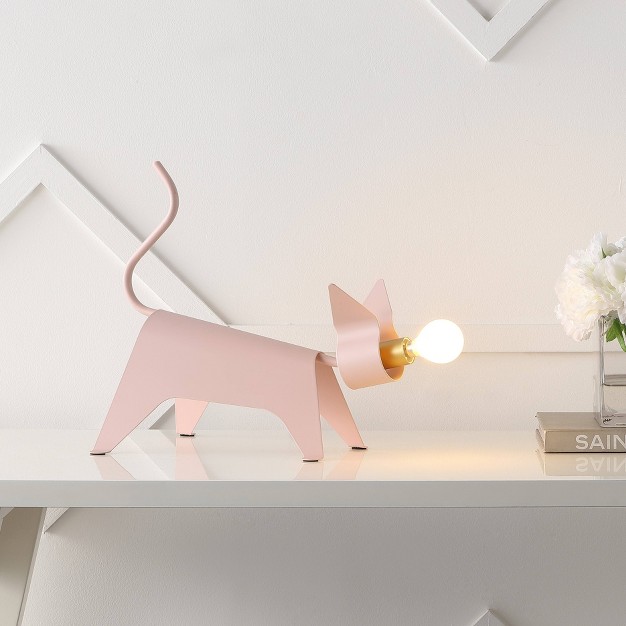 Penelope Modern Industrial Iron Feline Kids x27 Lamp includes Led Light Bulb Pink Jonathan Y