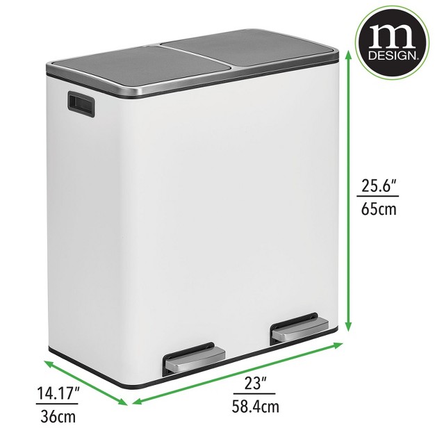 Mdesign Metal Steel 60 liter Large Dual Compartment Step Trash Can