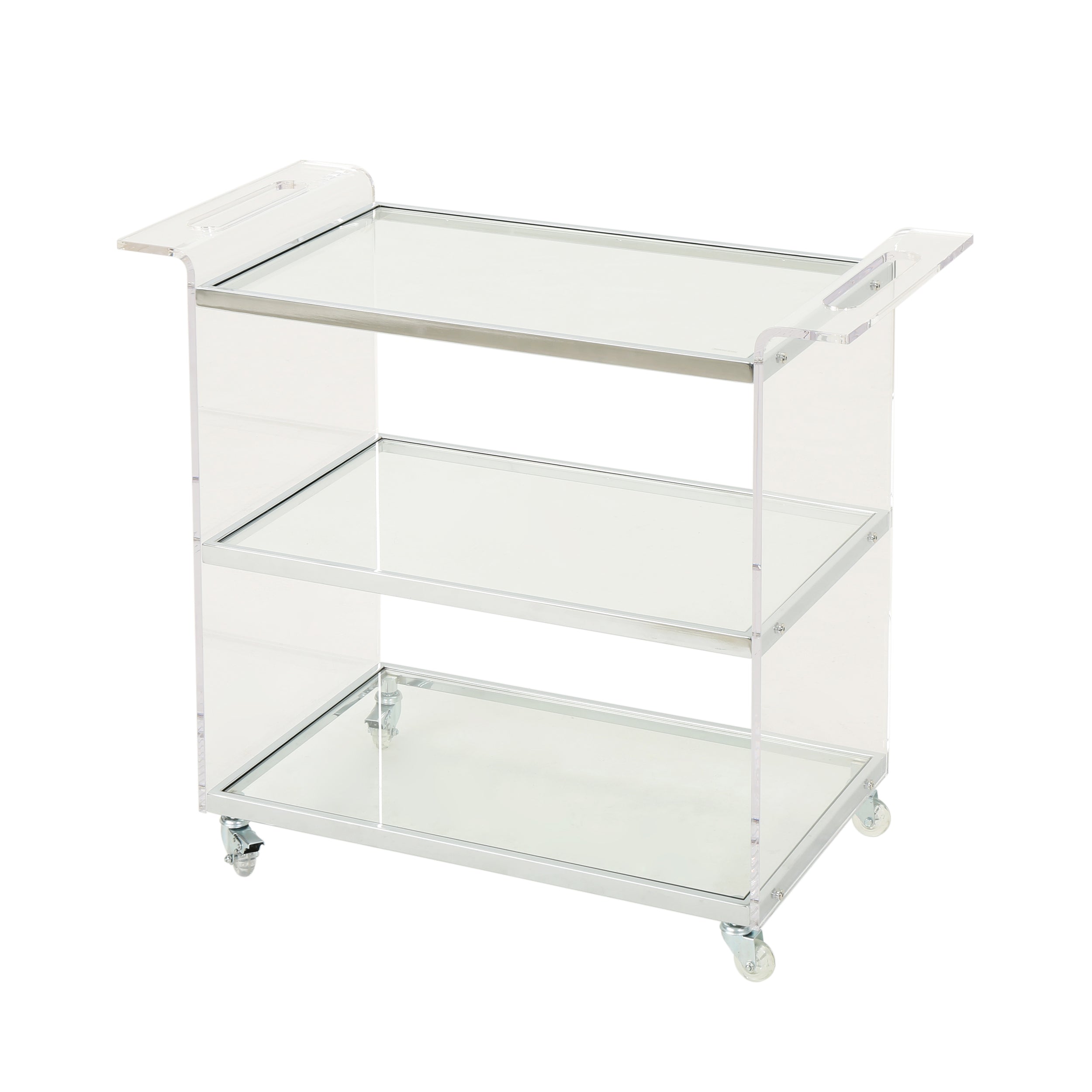 Eve Acrylic Bar Trolley with Glass Shelves, Clear