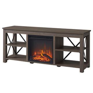 MeyerCross Sawyer 58 in. Alder Brown TV Stand with Log Fireplace Insert Fits TV's up to 65 in. TV1249